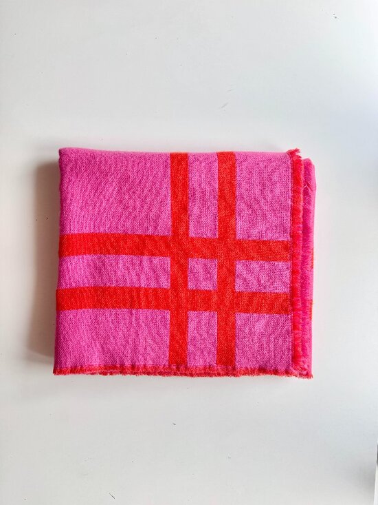 kate spade Other - KATE SPADE Pink Orange Check 100% Acrylic Fringed 70" x 60" Throw Blanket